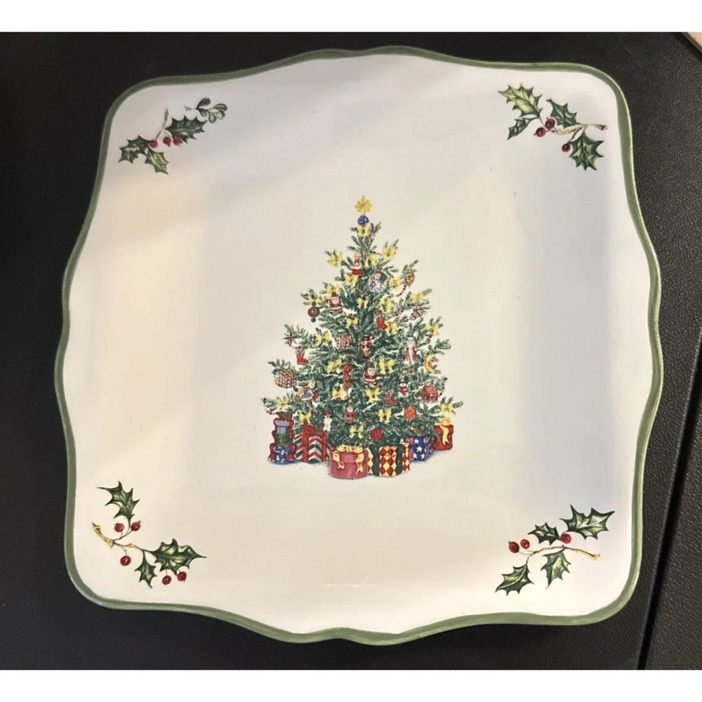 Christopher Radko Holiday Celebrations Christmas Tree Square Plate‎ 8.5 Inch NEW